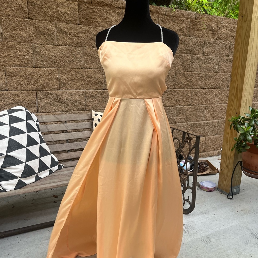 Lucy in the Sky Peach Glimmer Bow Wedding Guest Dress